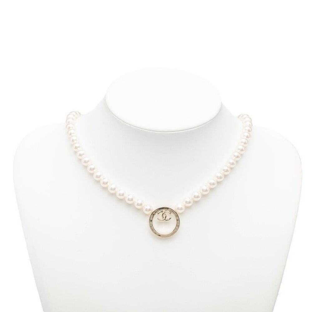 Chanel CC Logo Faux Pearl Necklace White